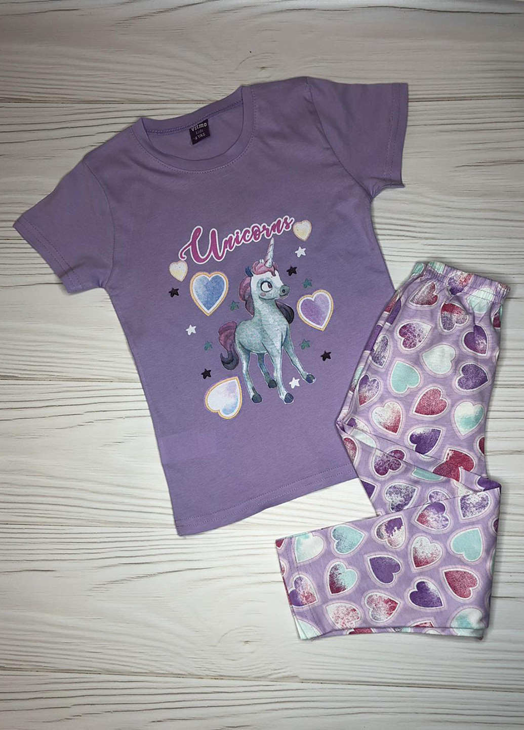 Сиреневая всесезон пижама (футболка, брюки) футболка + брюки Vitmo baby