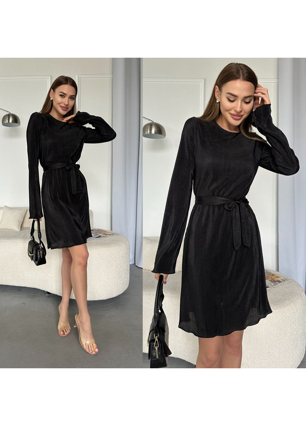 Чорна кежуал сукня плісована No Brand однотонна