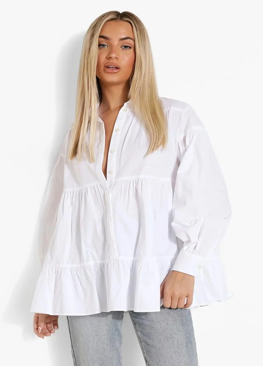 Белая кэжуал рубашка однотонная Boohoo