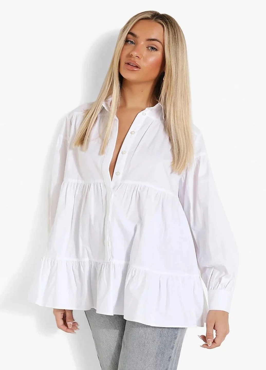Белая кэжуал рубашка однотонная Boohoo