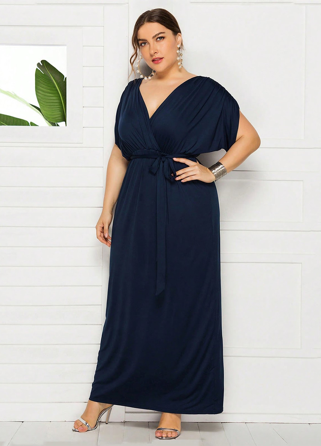 Темно-синее вечернее, кэжуал платье в греческом стиле, на запах, в стиле ампир SHEIN однотонное