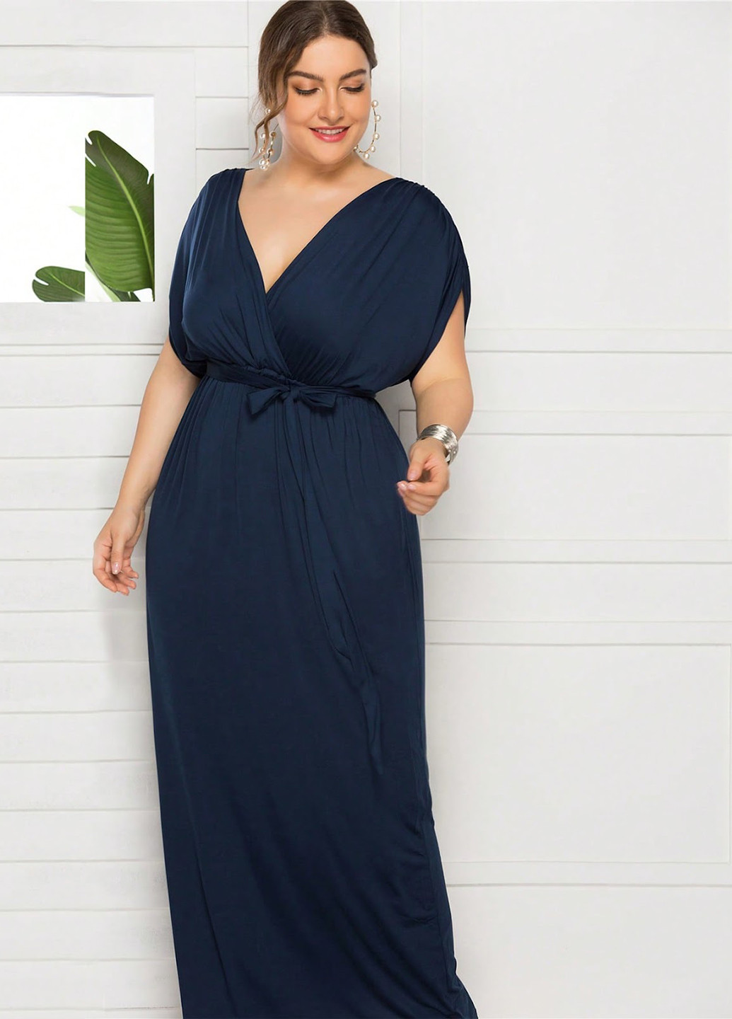 Темно-синее вечернее, кэжуал платье в греческом стиле, на запах, в стиле ампир SHEIN однотонное