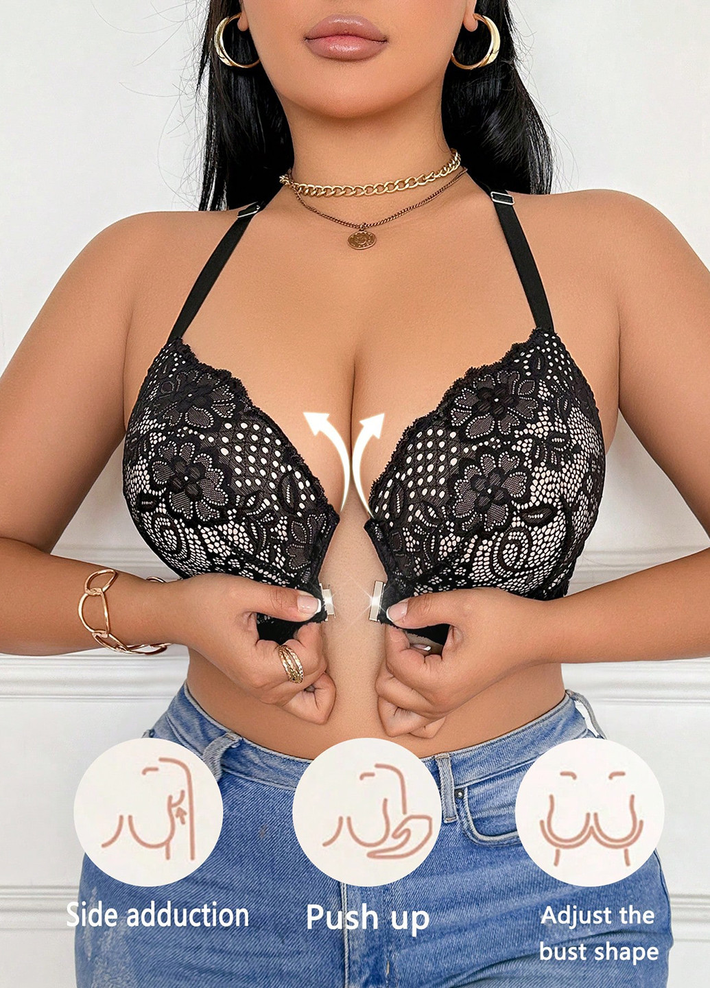 Чорний балконет бюстгальтер SHEIN з кісточками поліамід, мереживо