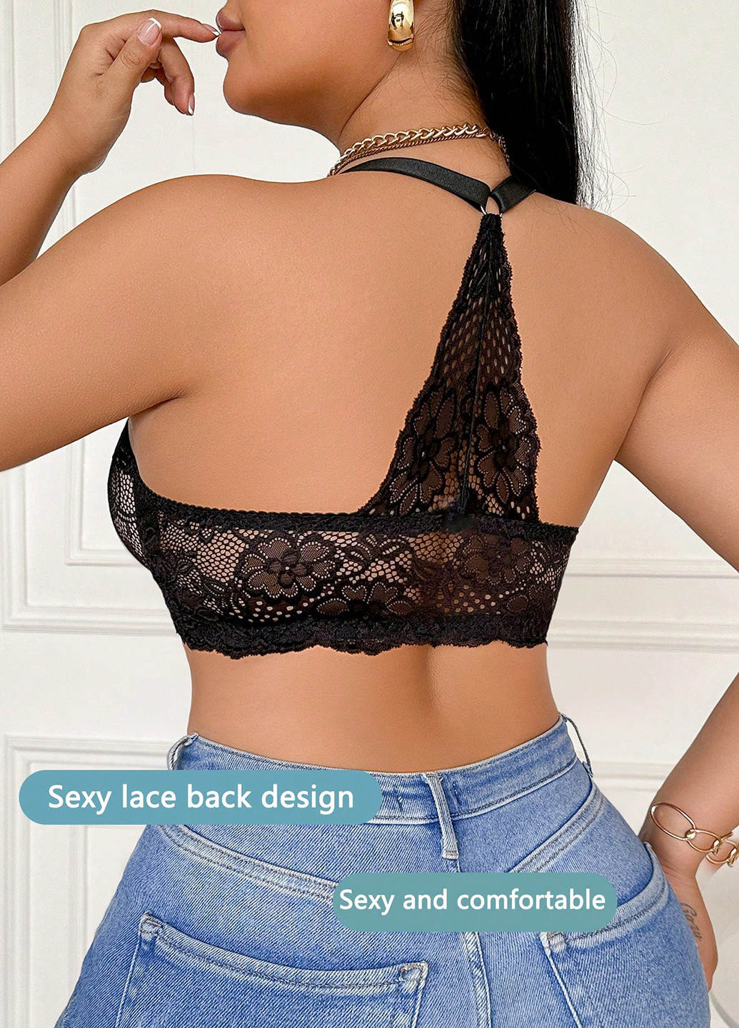 Чорний балконет бюстгальтер SHEIN з кісточками поліамід, мереживо