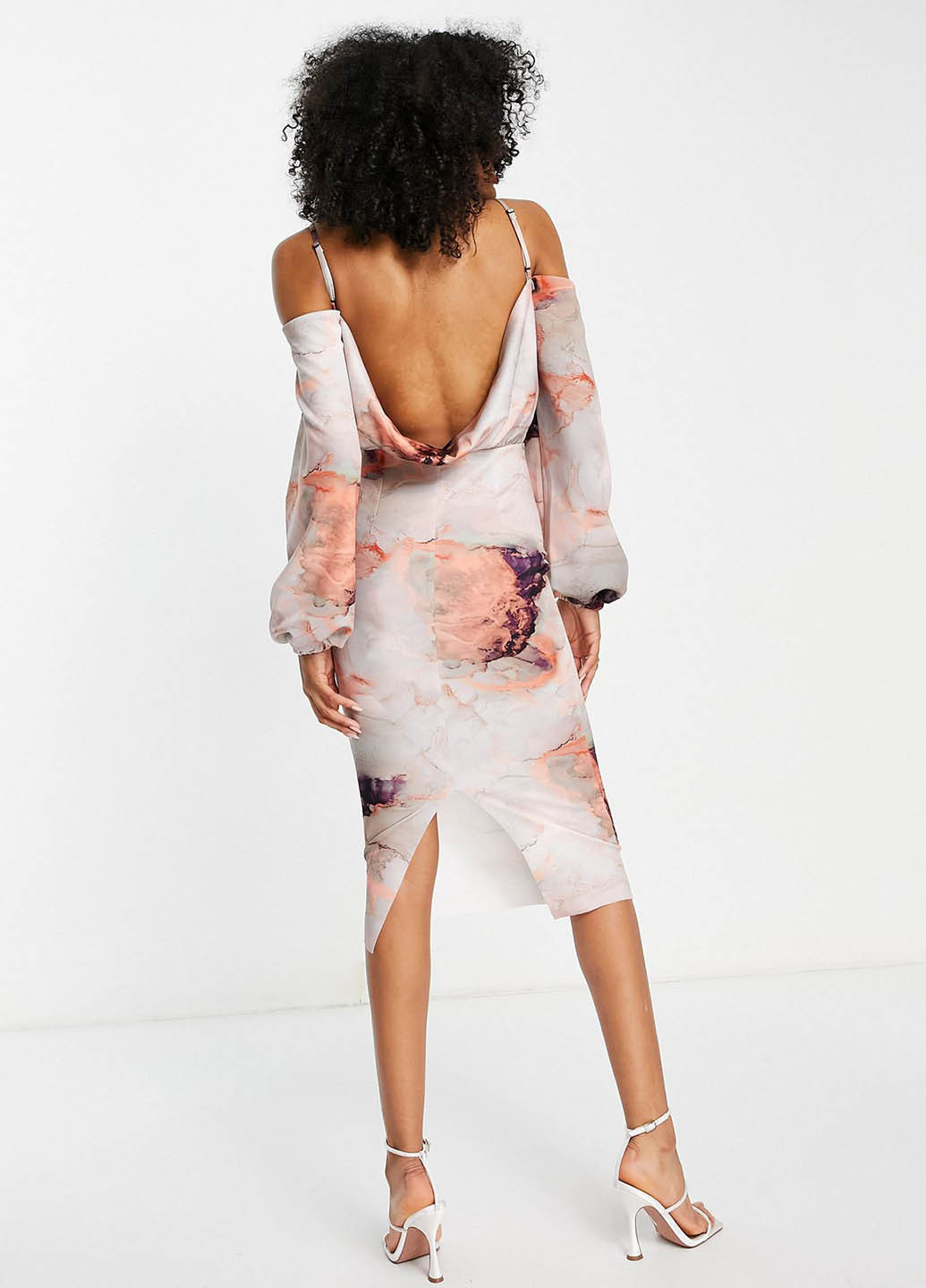 Бежевое кэжуал платье с открытой спиной Asos с абстрактным узором