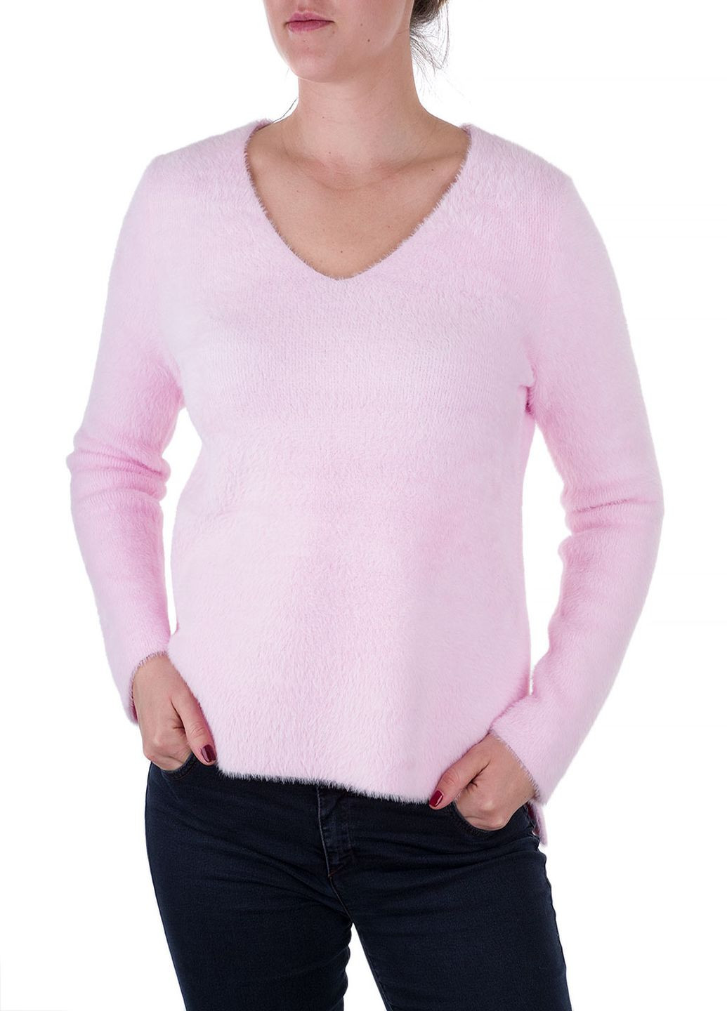 Пуловер Oui - крій однотонний рожевий кежуал - (219719515)