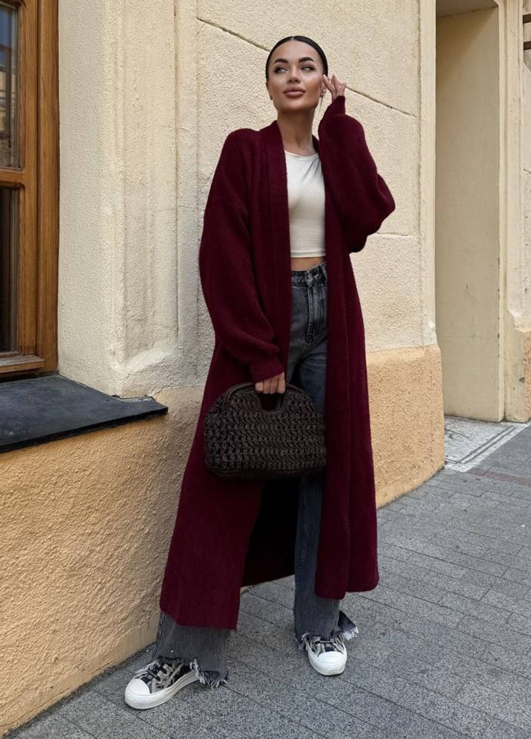 Бордовый демисезонный кардиган No Brand