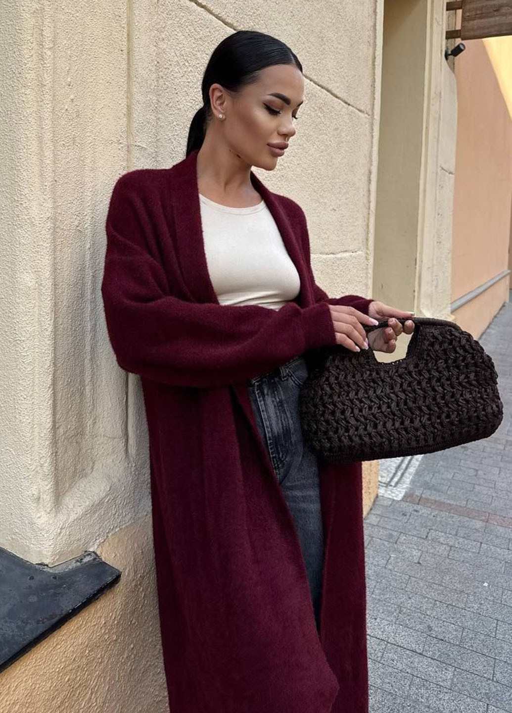 Бордовый демисезонный кардиган No Brand