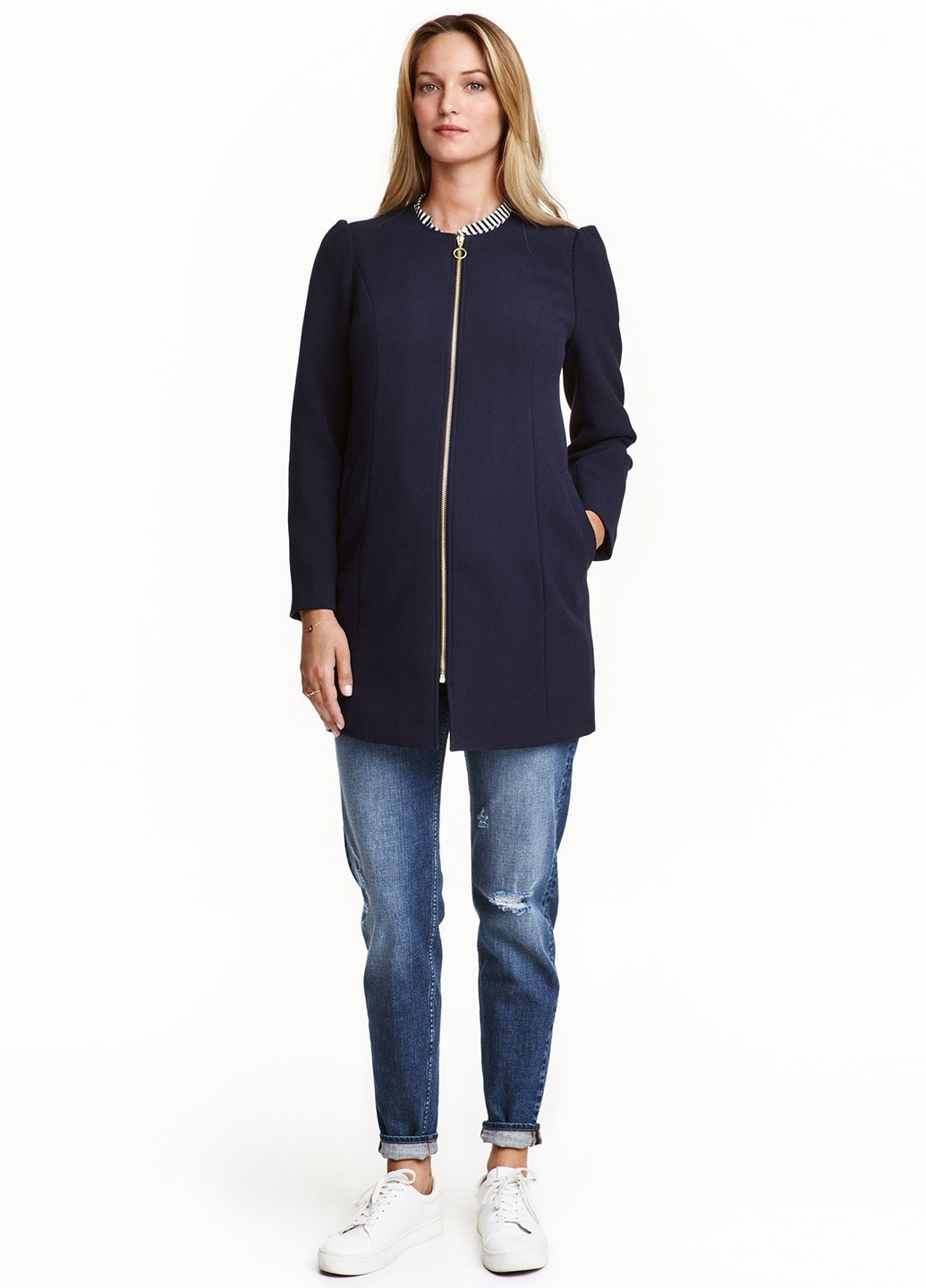 Темно-синее демисезонное Пальто для беременных однобортное H&M