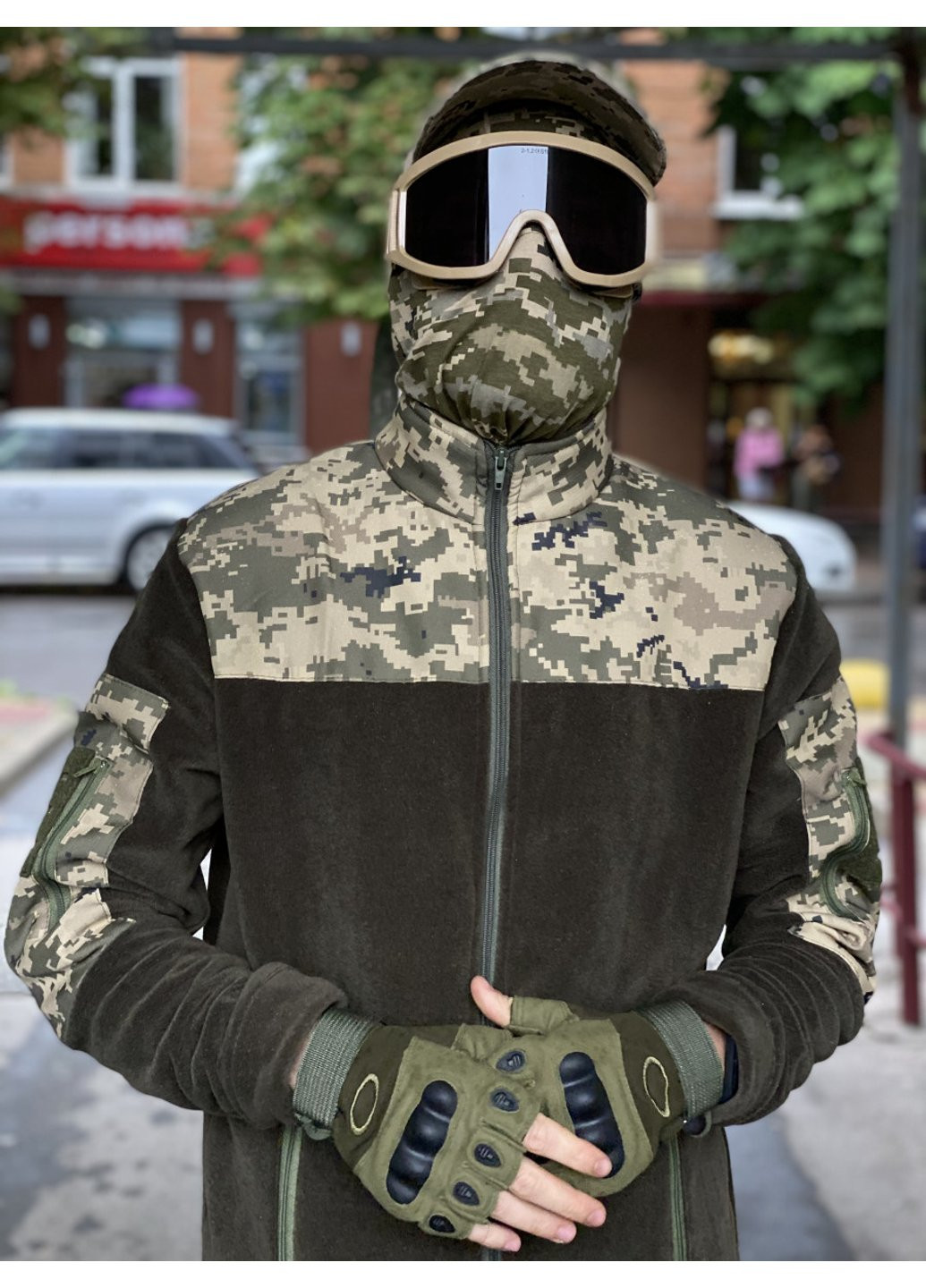 Кофта флисовая мужская военная тактическая с липучками под шевроны ВСУ (ЗСУ) Пиксель 8024 46 размер хаки Power (254441036)