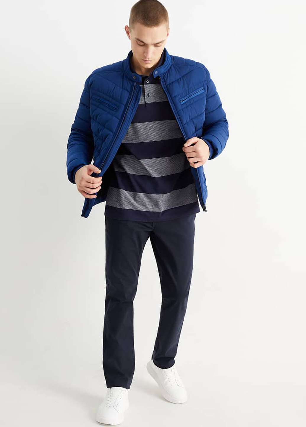 Темно-синие кэжуал демисезонные зауженные брюки C&A