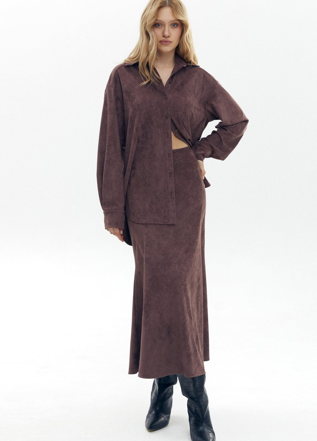 Коричневая кэжуал однотонная юбка Gepur а-силуэта (трапеция)