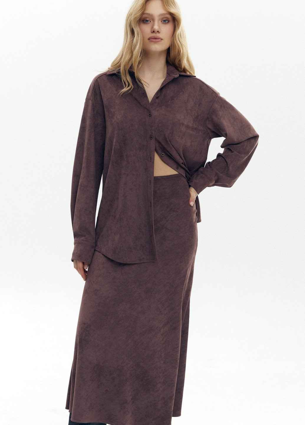 Коричневая кэжуал однотонная юбка Gepur а-силуэта (трапеция)