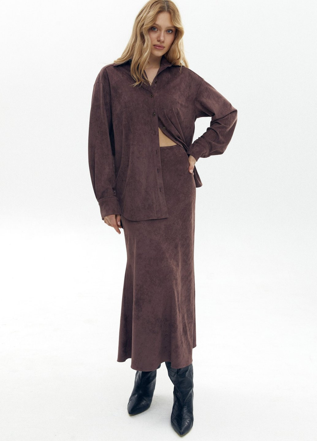 Коричневая кэжуал однотонная юбка Gepur а-силуэта (трапеция)