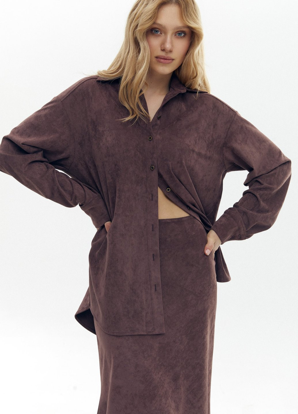 Коричневая кэжуал однотонная юбка Gepur а-силуэта (трапеция)