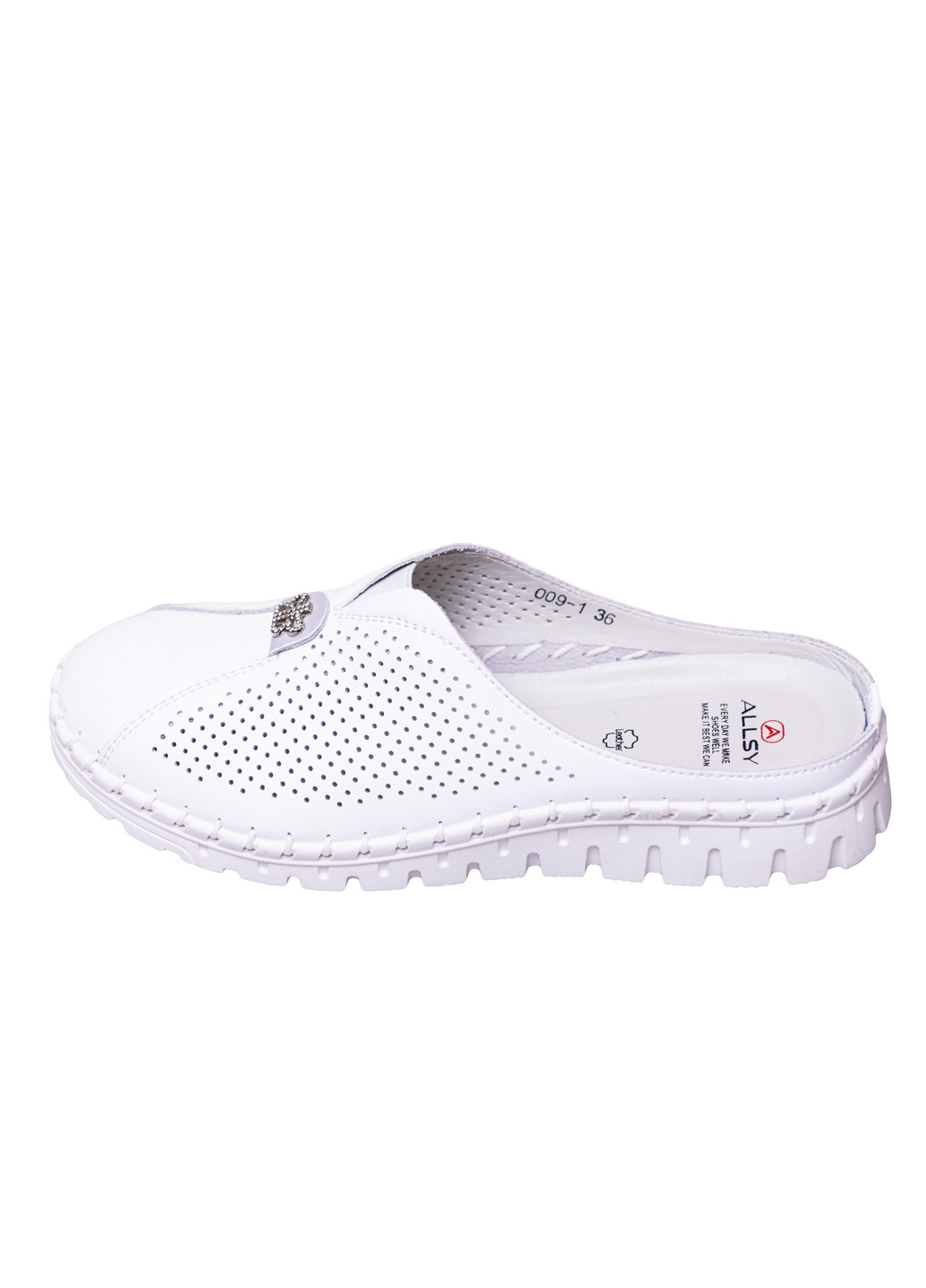 Белые шлепанцы ALLSY с камнями, с брошкой