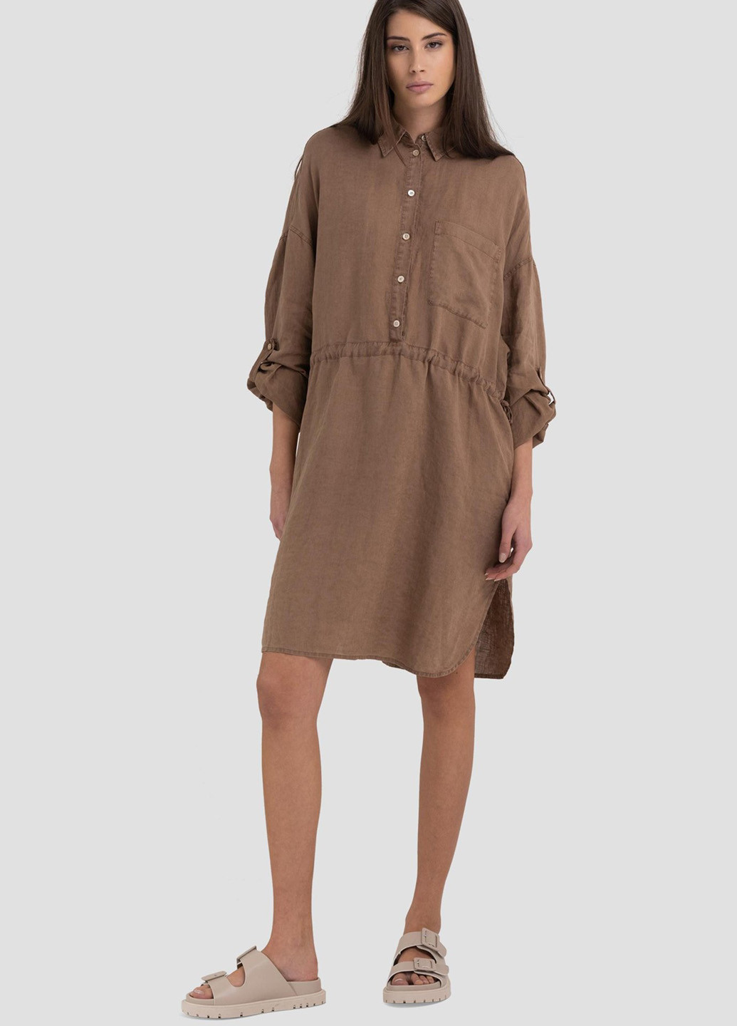 Бежевое кэжуал платье рубашка Replay однотонное
