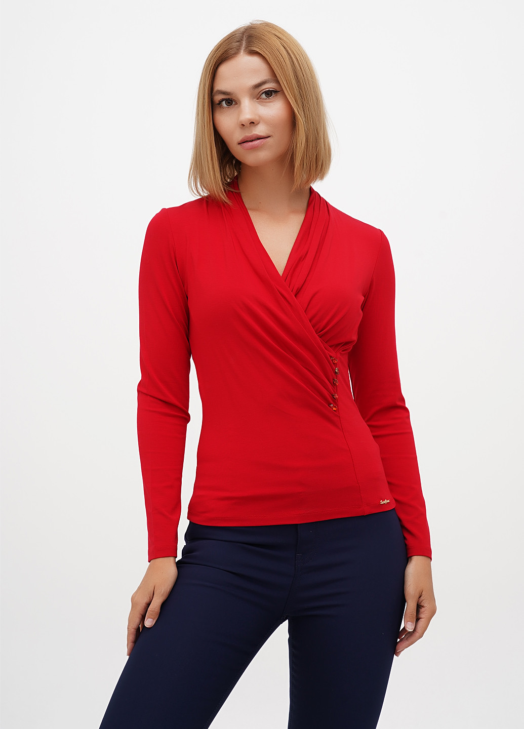 Красная блуза на запах Sassofono