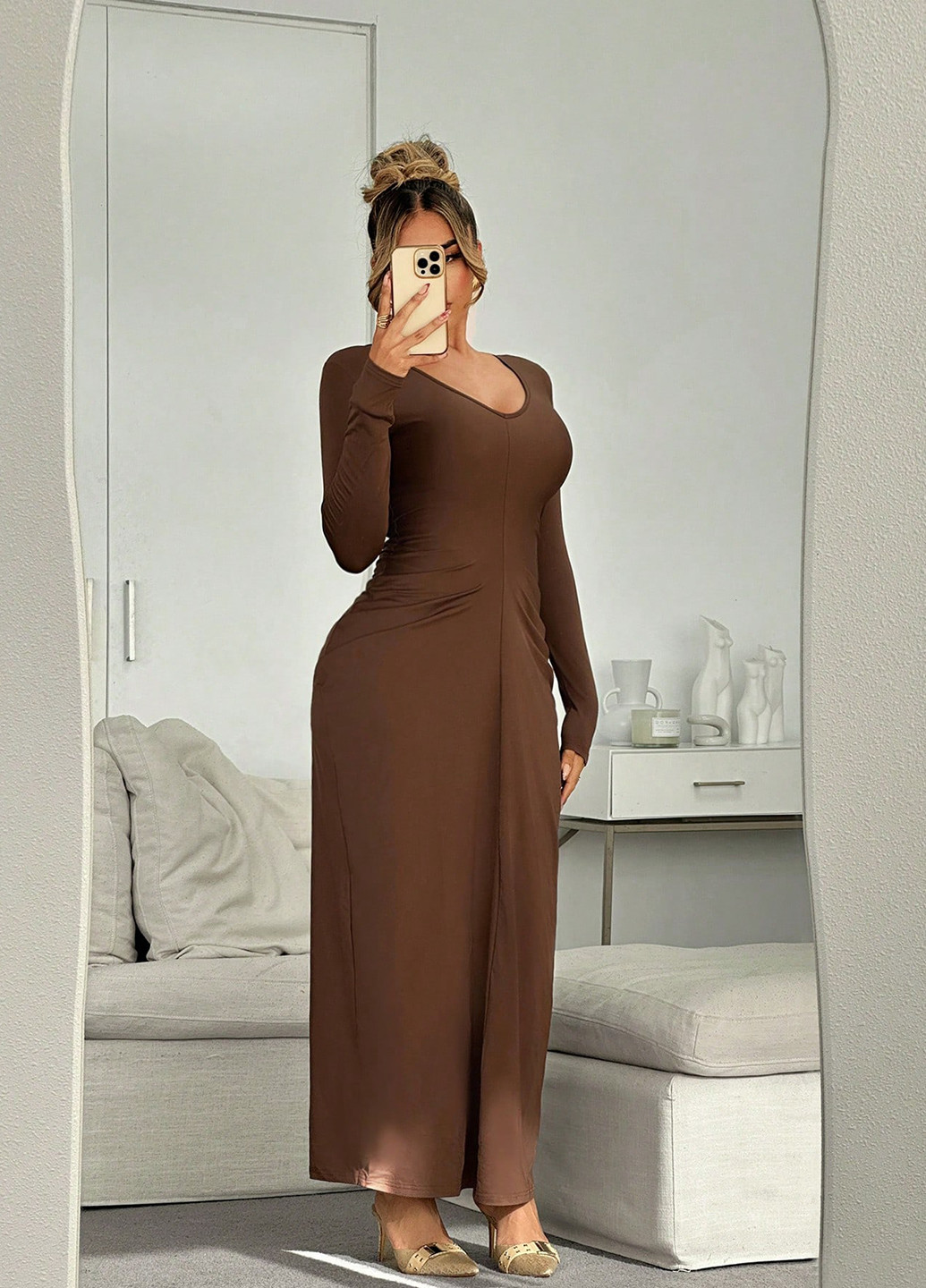 Коричнева кежуал сукня силуетна SHEIN однотонна