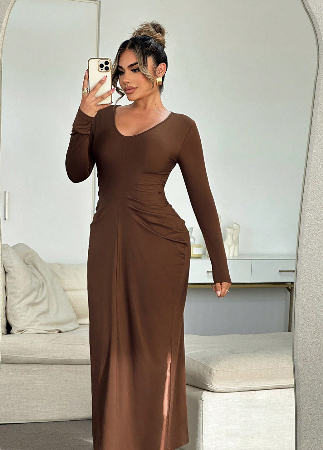 Коричнева кежуал сукня силуетна SHEIN однотонна