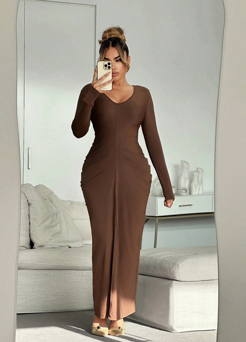 Коричнева кежуал сукня силуетна SHEIN однотонна