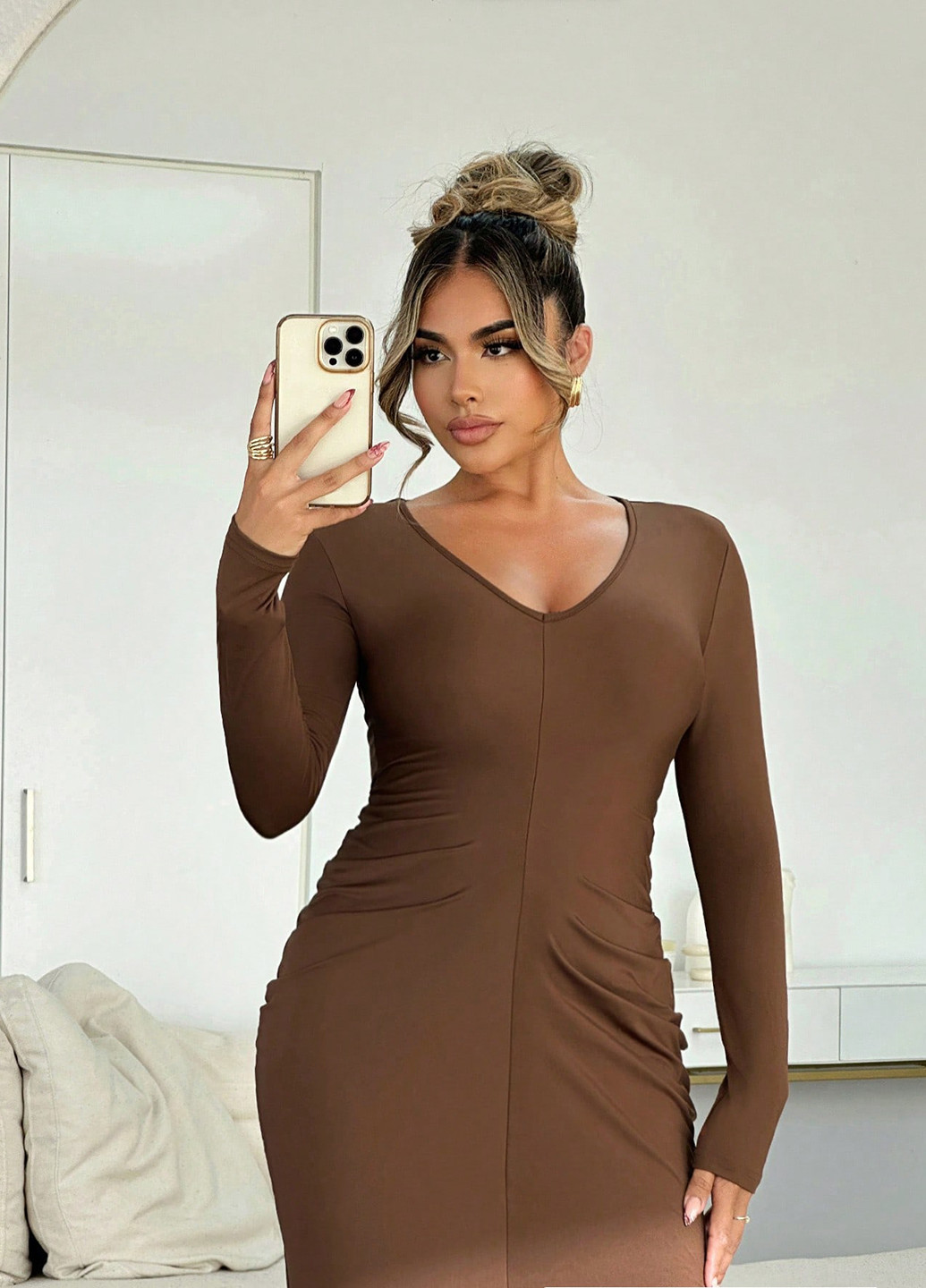 Коричнева кежуал сукня силуетна SHEIN однотонна