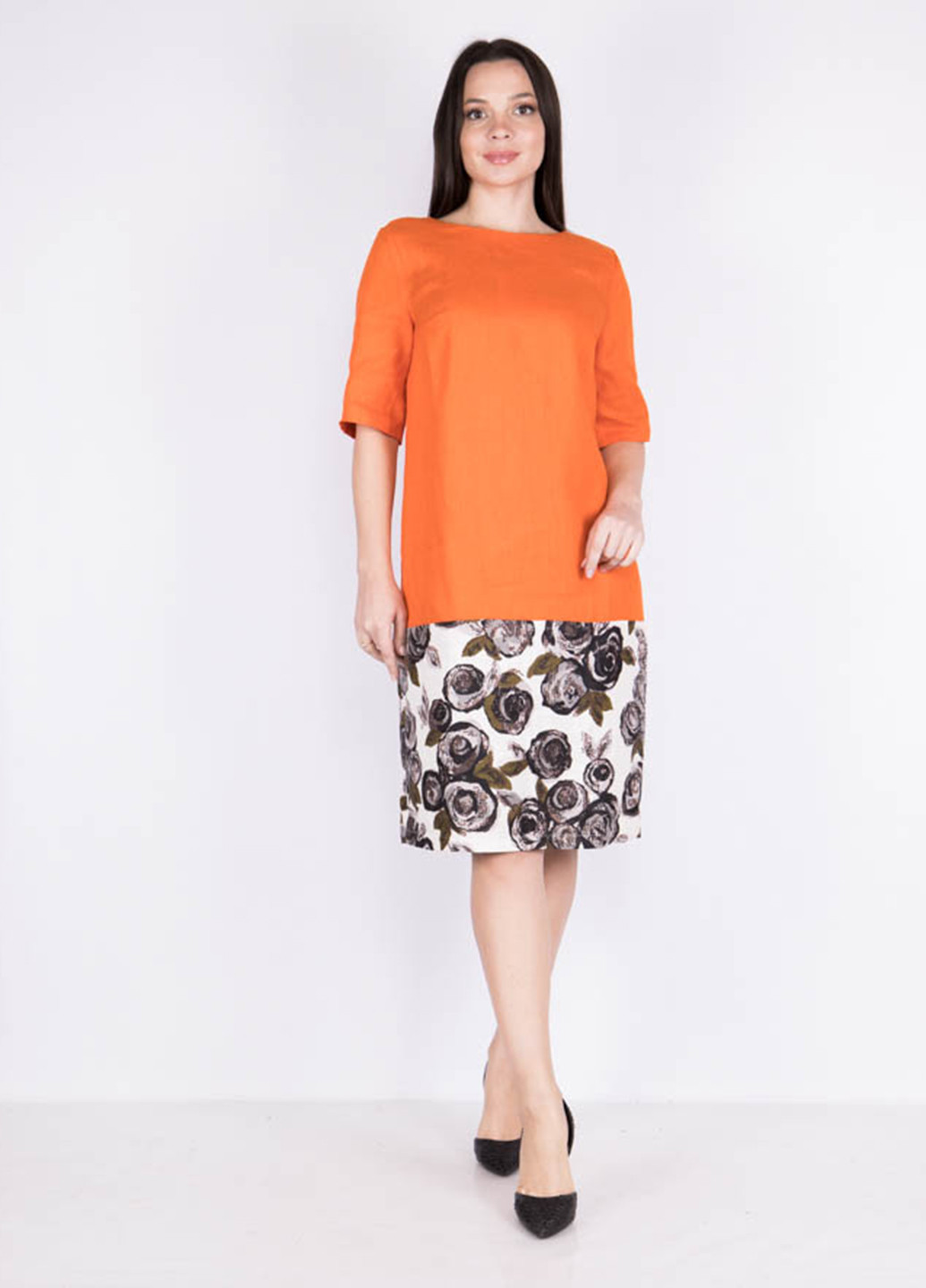 Оранжевое кэжуал платье Time of Style с цветочным принтом