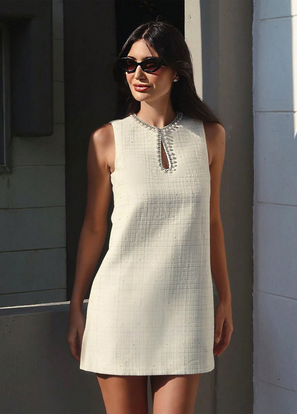 Бежевое праздничный, кэжуал платье а-силуэт SHEIN однотонное