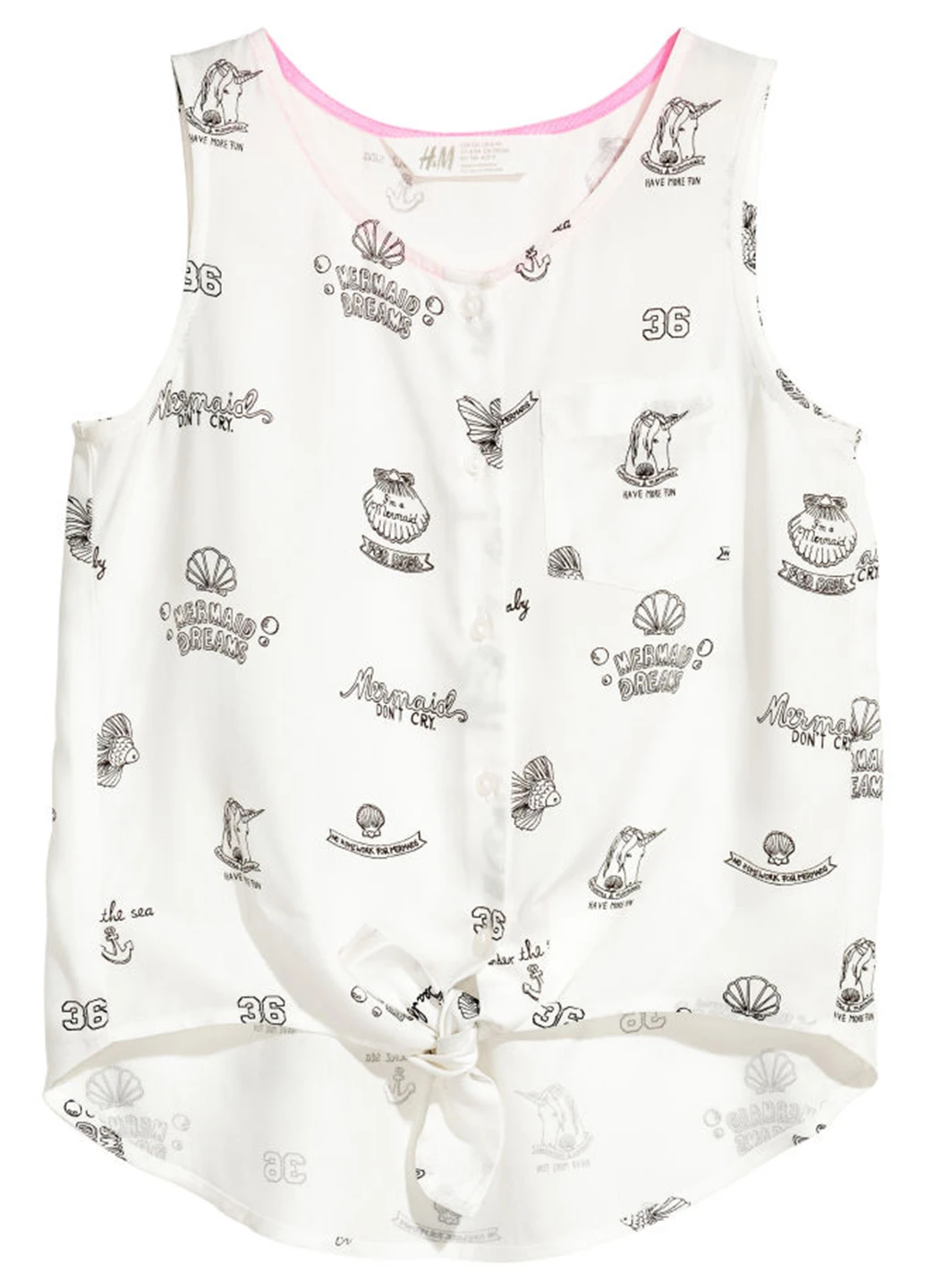 Белая с рисунком блузка H&M летняя
