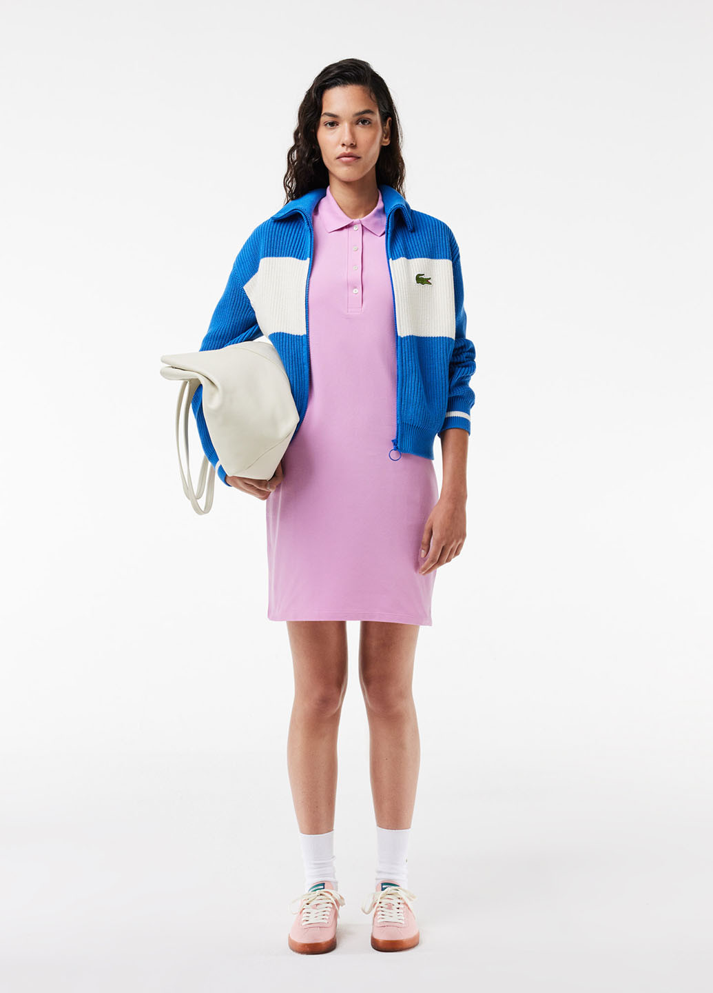 Розово-лиловое кэжуал, спортивное платье поло Lacoste однотонное