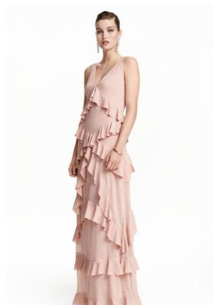 Розовое кэжуал длинное платье с оборками H&M однотонное