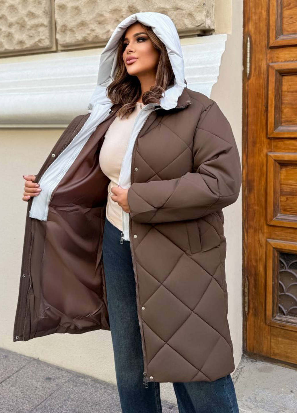 Коричнева зимня куртка No Brand