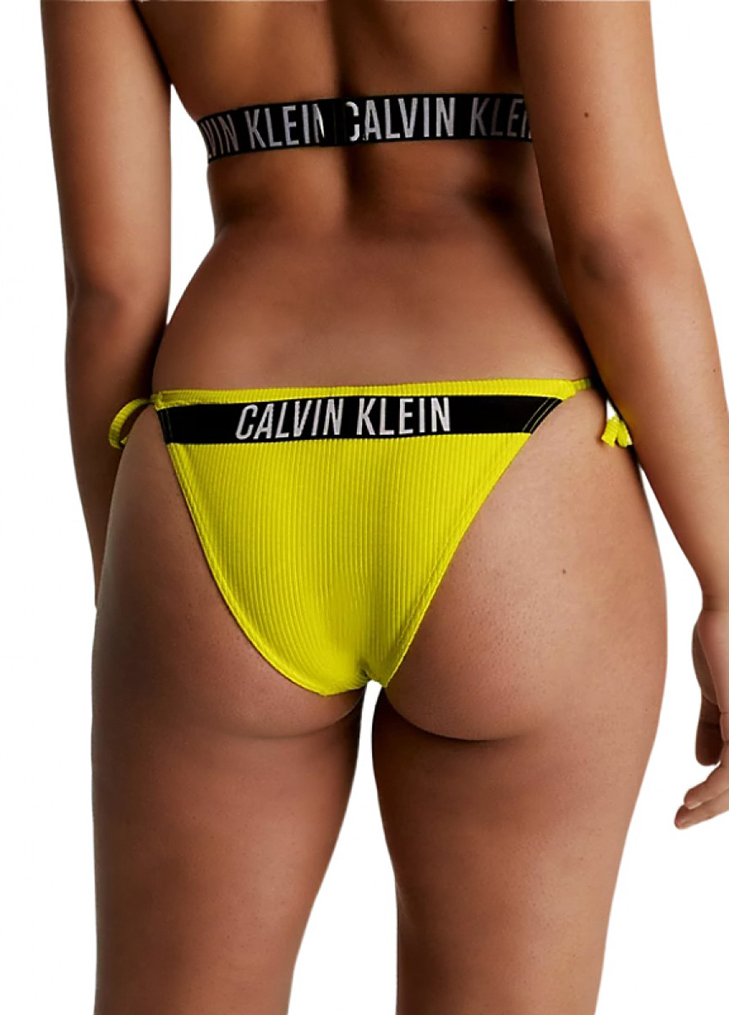 Салатовые купальные трусики с надписью Calvin Klein