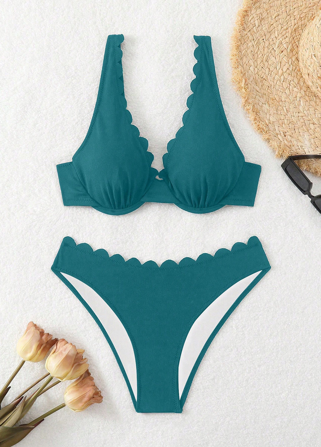 Темно-бірюзовий літній купальник (ліф, трусики) роздільний SHEIN