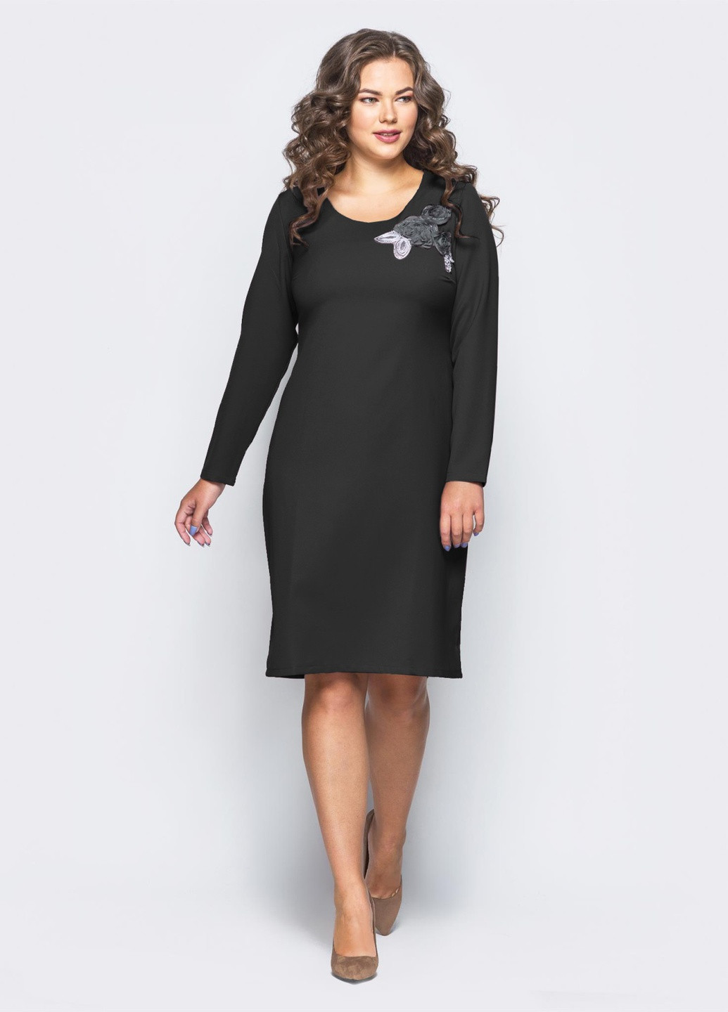 Черное коктейльное платье элегантное футляр QUARTETTO однотонное