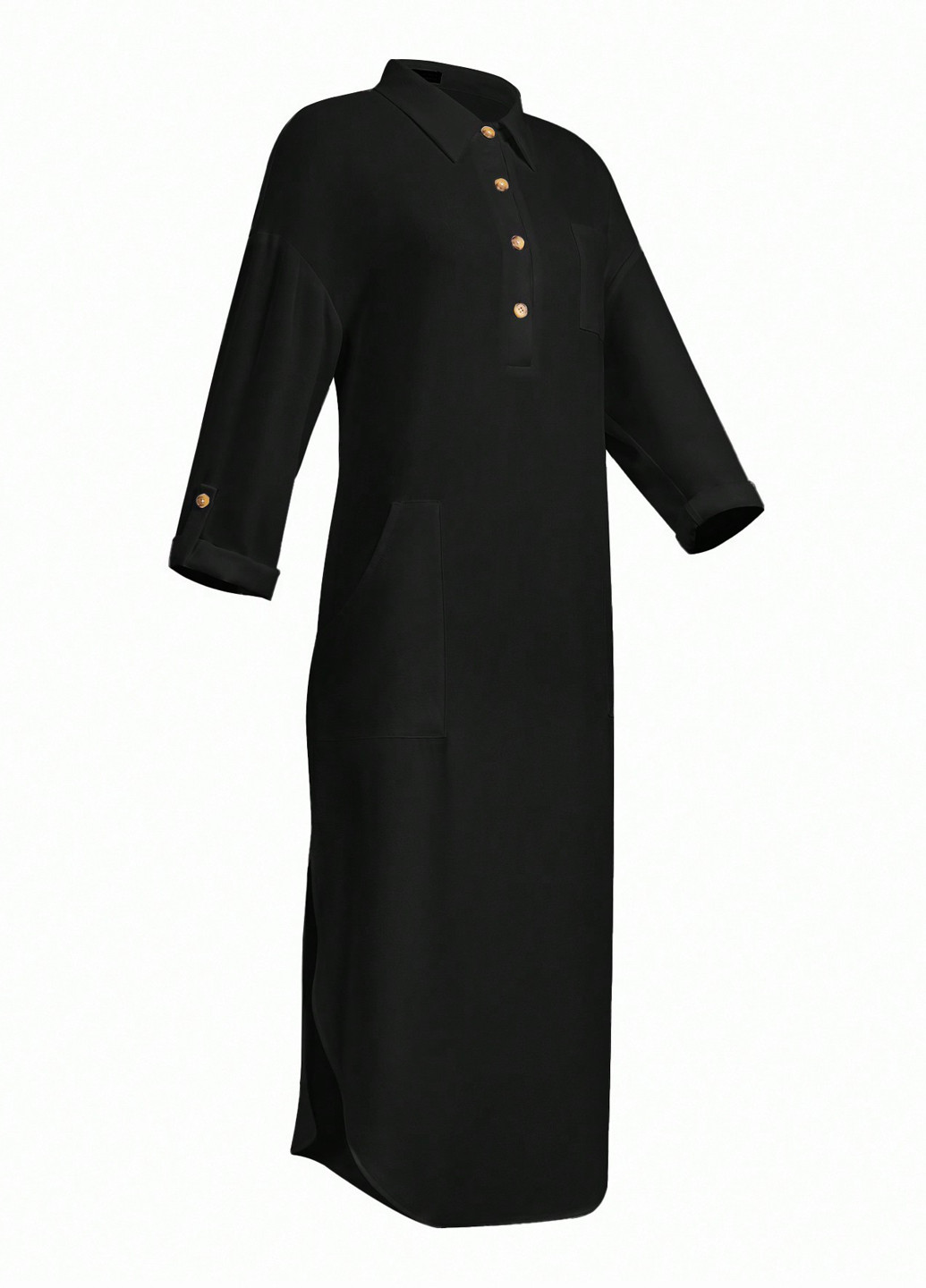 Черное кэжуал платье рубашка SHEIN однотонное