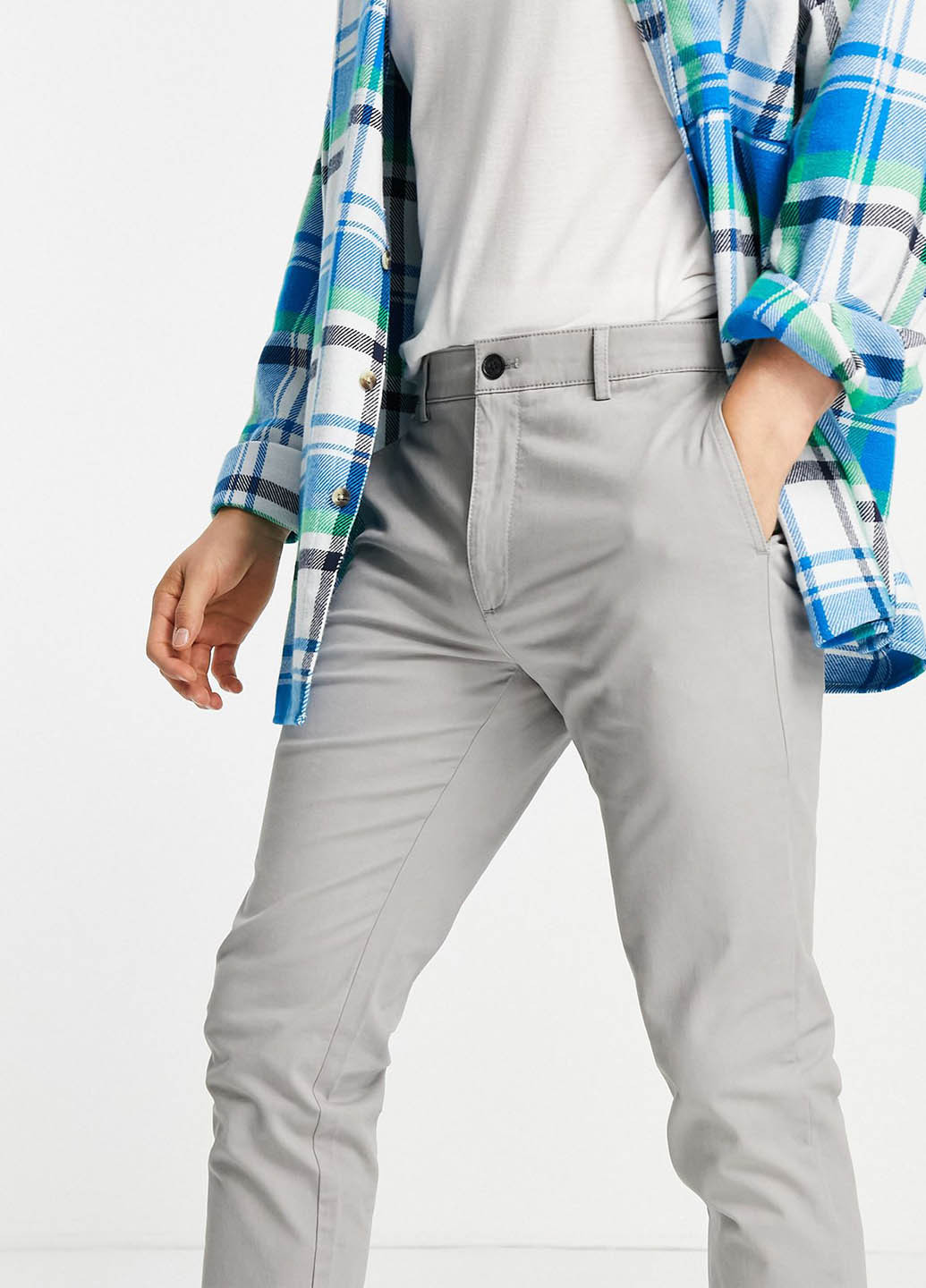 Светло-серые кэжуал демисезонные чиносы брюки Topman