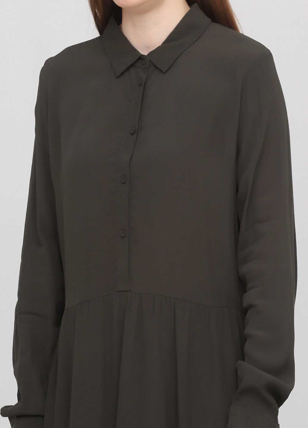 Оливковое (хаки) кэжуал платье рубашка Minimum однотонное