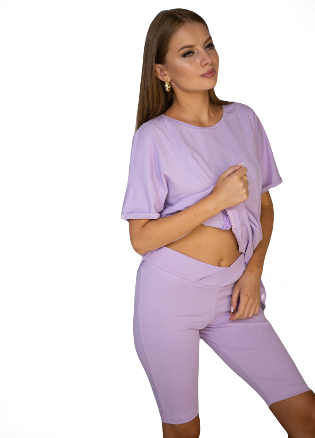 Фіолетова всесезон футболка для вагітних оверсайз з секретом для годування HN