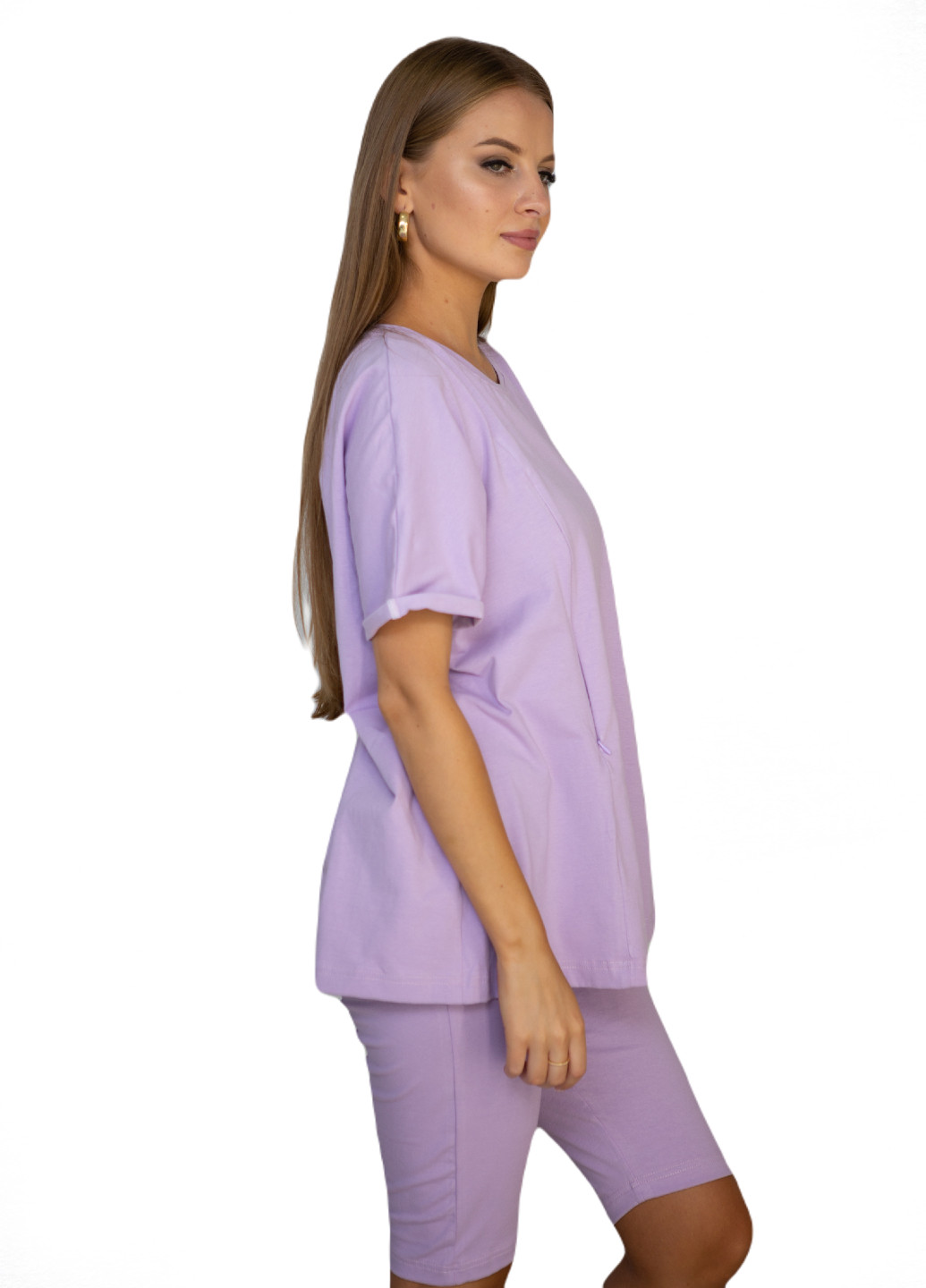 Фиолетовая всесезон футболка для беременных оверсайз з сектором для кормления HN