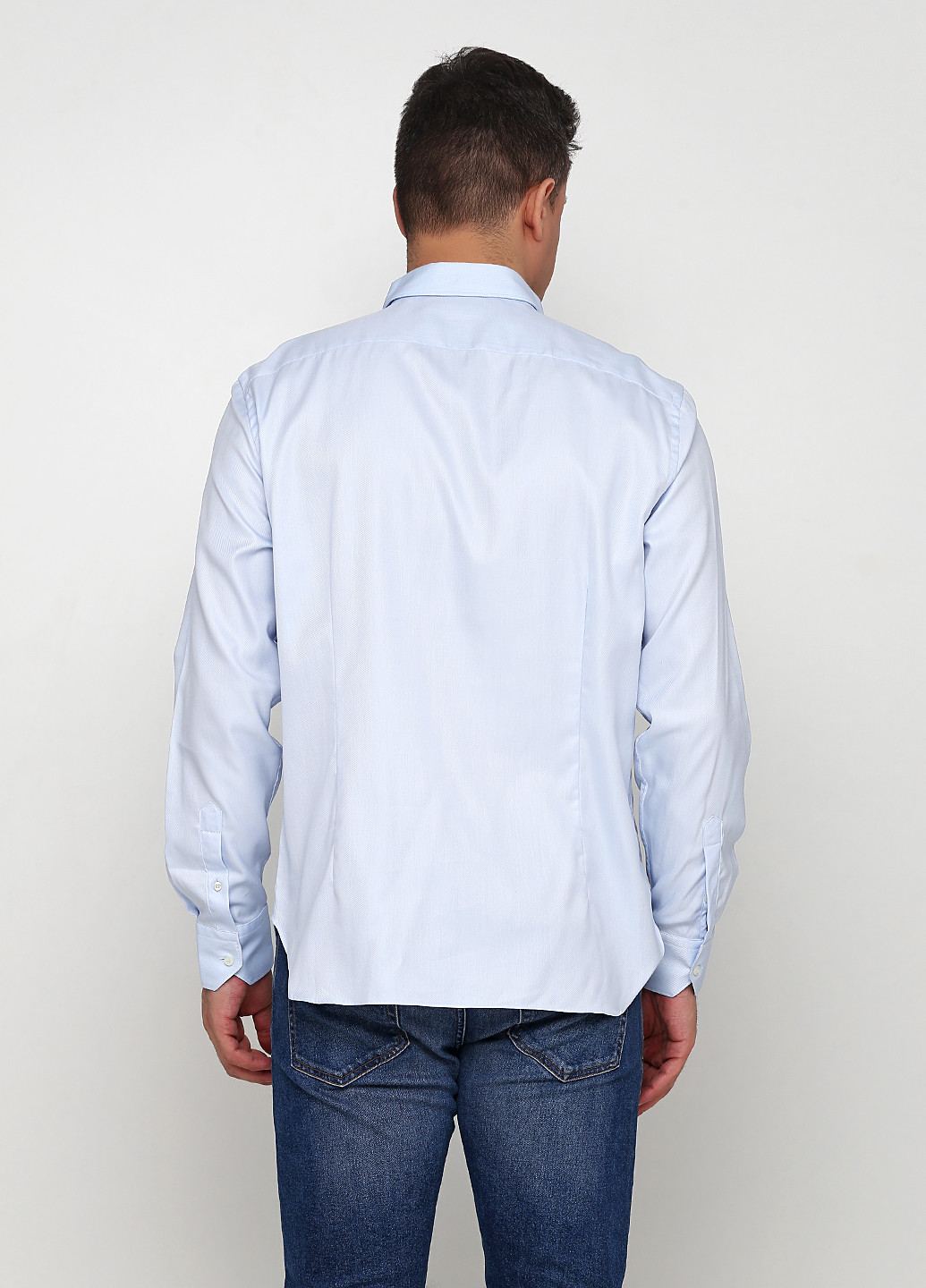 Голубой классическая рубашка однотонная Massimo Dutti с длинным рукавом