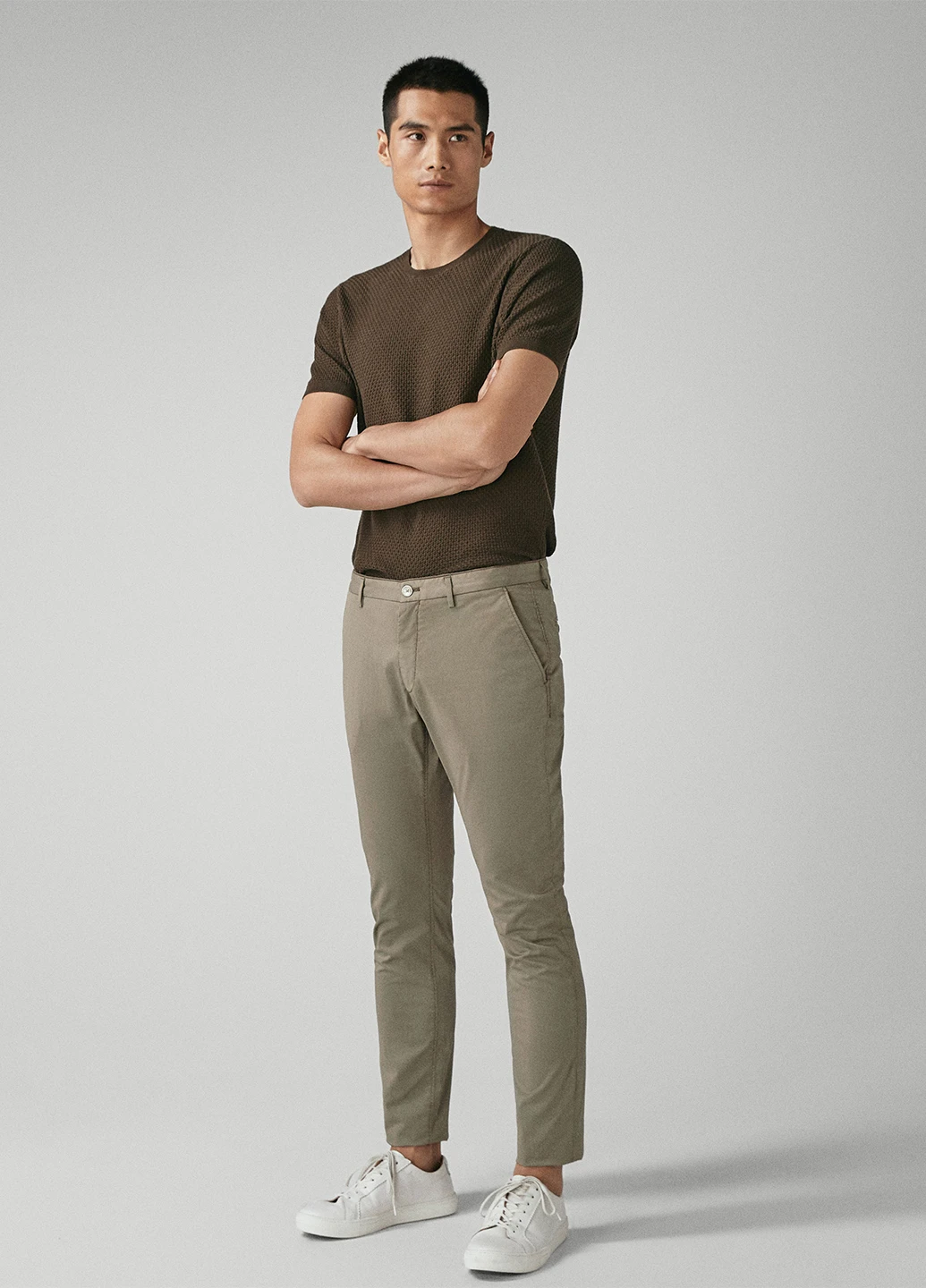 Серо-зеленые кэжуал демисезонные прямые брюки Massimo Dutti