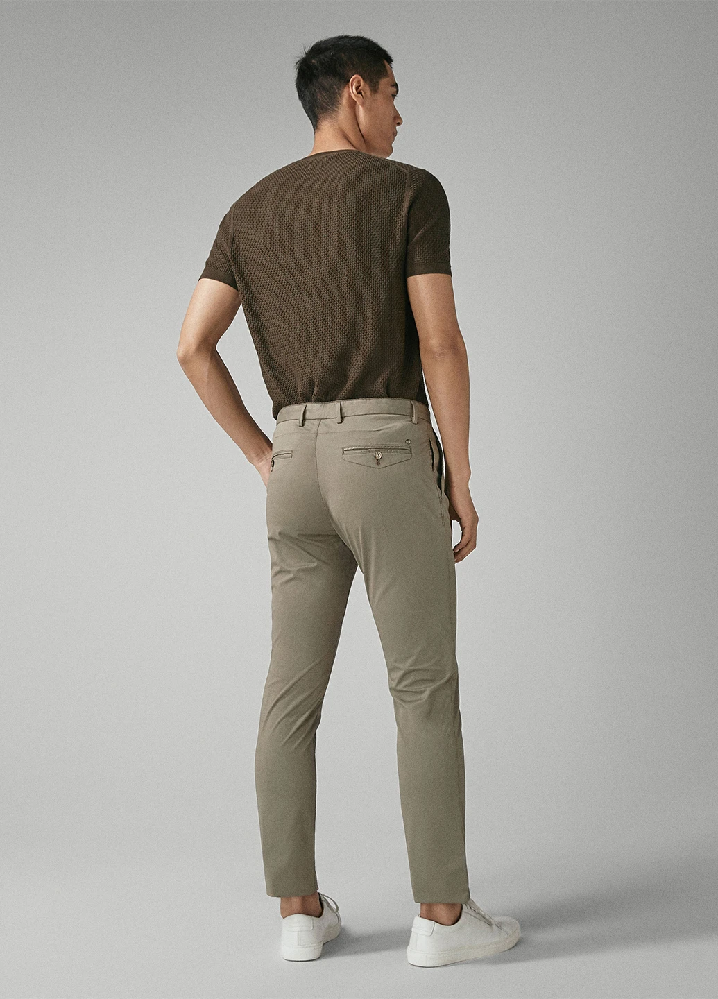Серо-зеленые кэжуал демисезонные прямые брюки Massimo Dutti