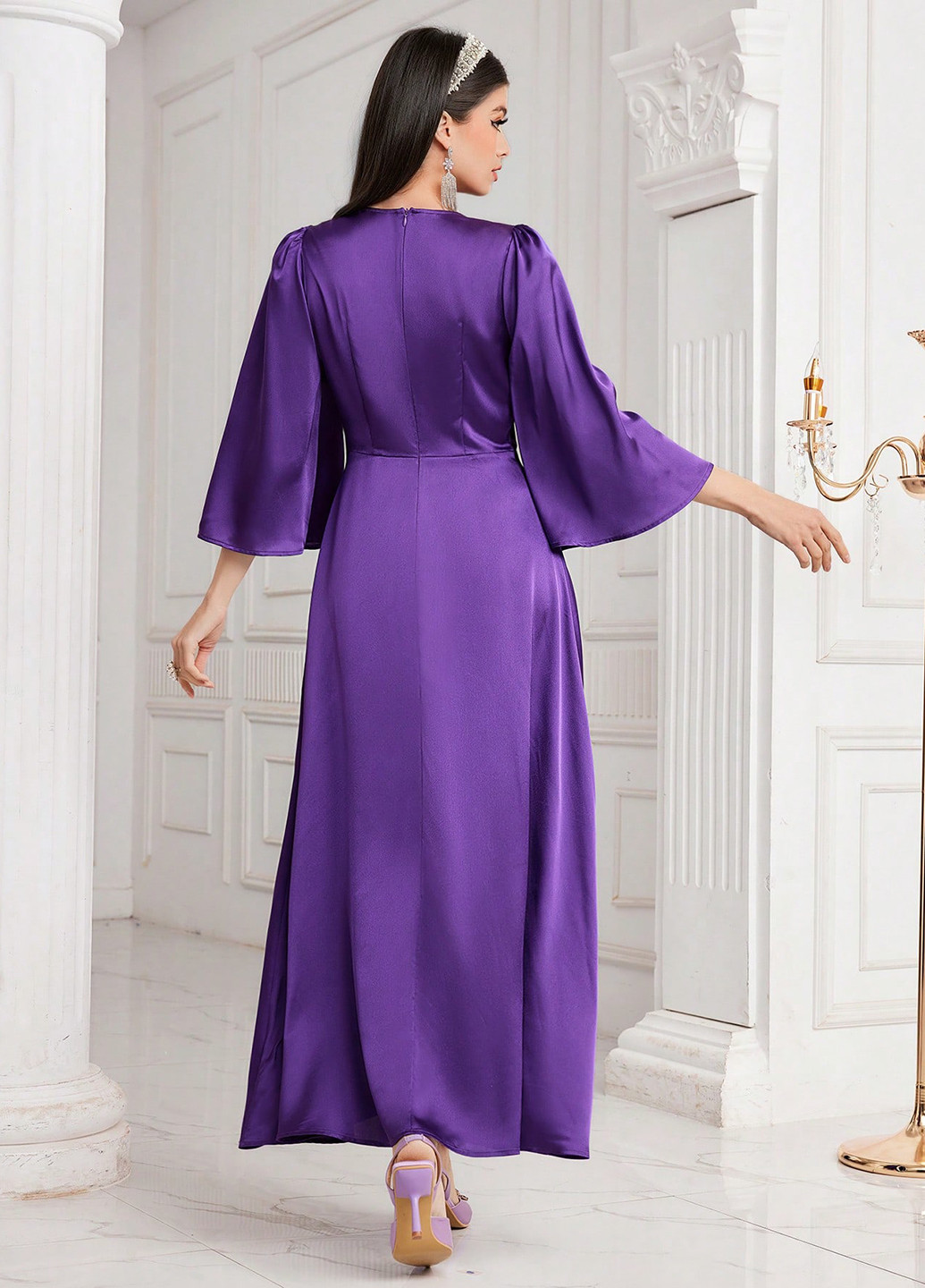 Фиолетовое кэжуал, коктейльное платье SHEIN однотонное