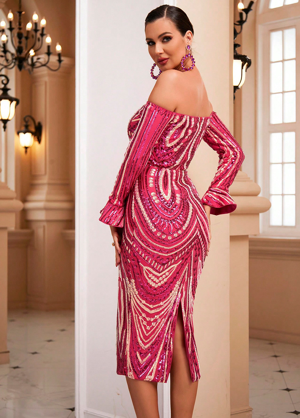 Фуксинова (кольору Фукія) вечірня сукня силуетна SHEIN