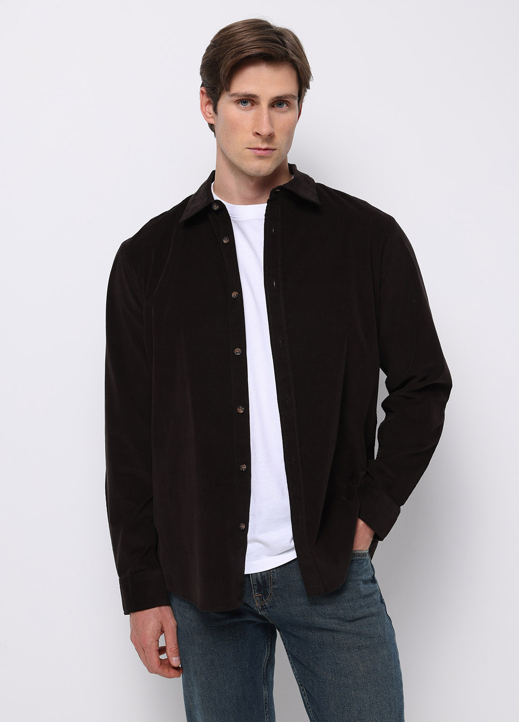 Темно-коричневая кэжуал рубашка однотонная Colin's