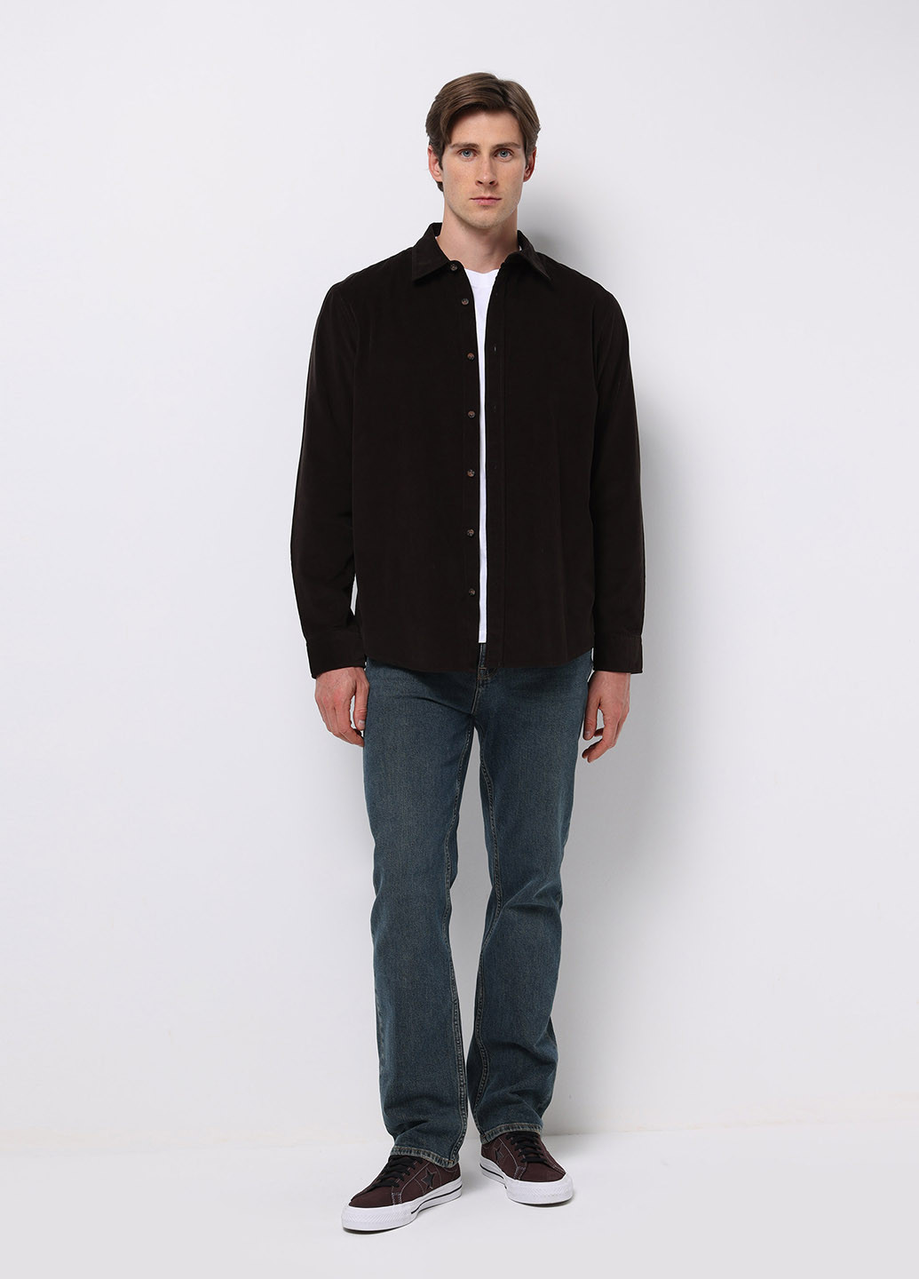 Темно-коричневая кэжуал рубашка однотонная Colin's