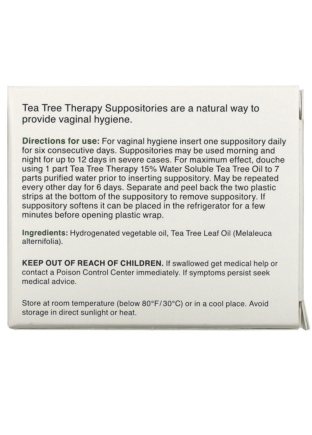Суппозитории с маслом чайного дерева для вагинальной гигиены, 6 шт. Tea Tree Therapy (243683166)