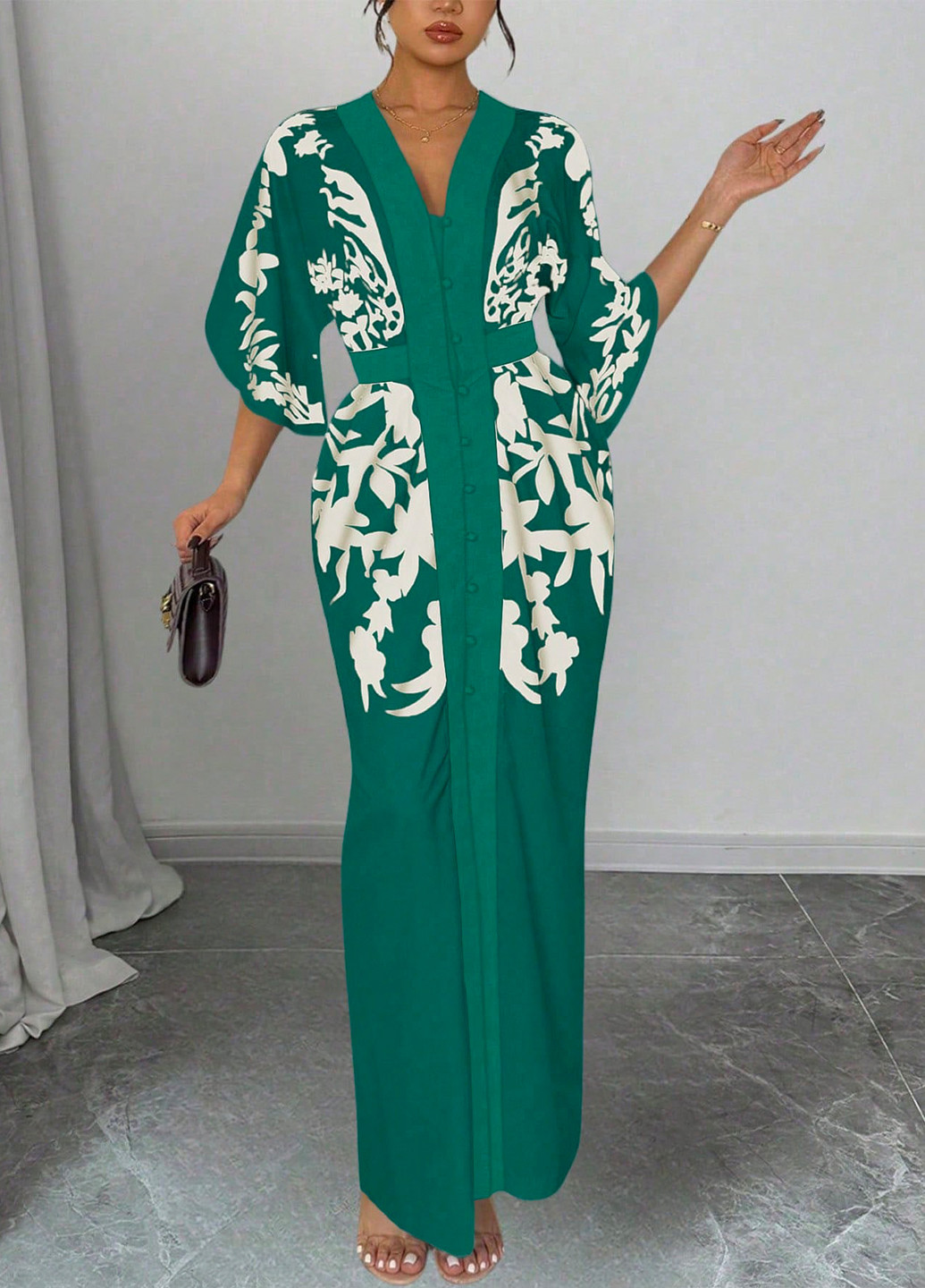 Зеленое праздничный, кэжуал платье футляр SHEIN с цветочным принтом