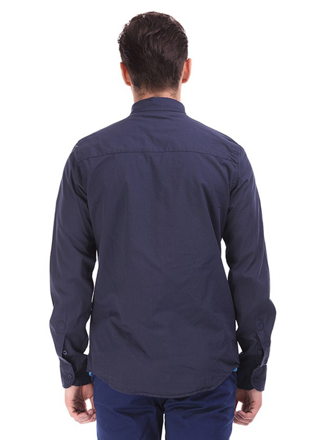 Темно-синяя кэжуал рубашка однотонная Яavin с длинным рукавом